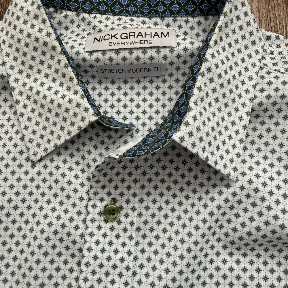 Nick Graham Modern Fit Stretch Dress‎ Shirt, Geometric Pattern, Men's Large